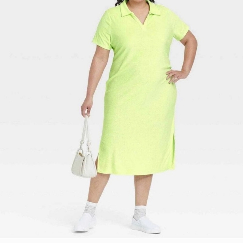 Ava & Viv Women’s Terrycloth Short Sleeve Polo Dress 3X Plus Size Green